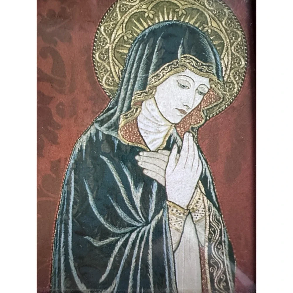 Vintage Madonna Religious Icon Picture Frame Dated 1936 Velvet Easel